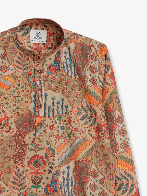 Cotton beige printed kurta