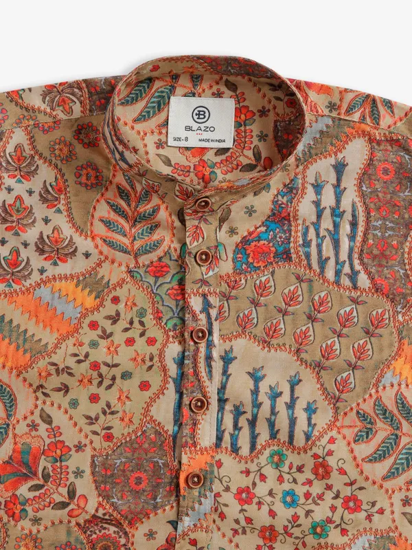 Cotton beige printed kurta
