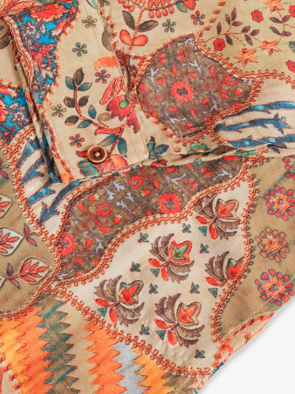 Cotton beige printed kurta