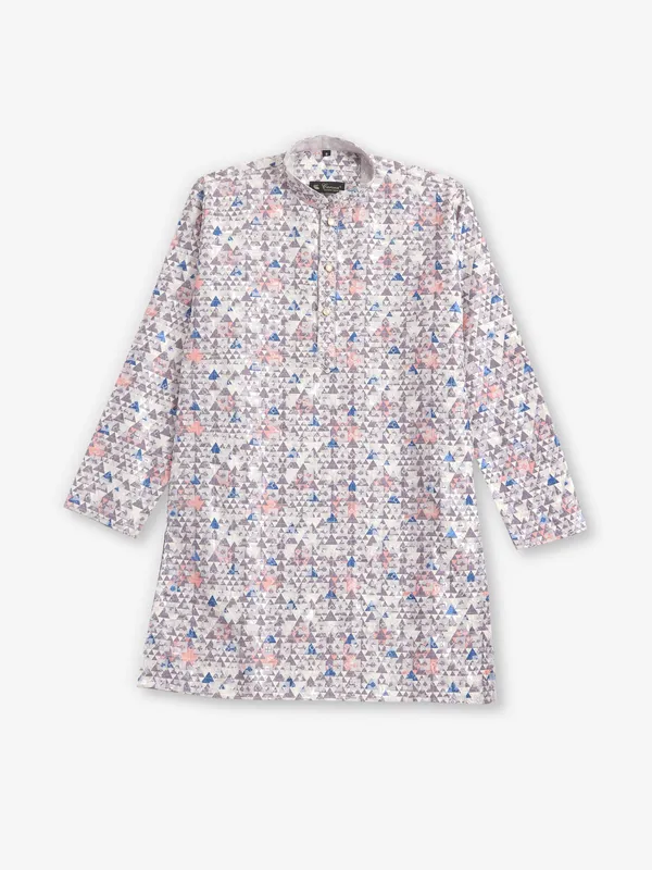 Cotton beige printed kurta pajama