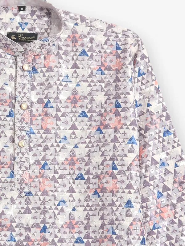 Cotton beige printed kurta pajama