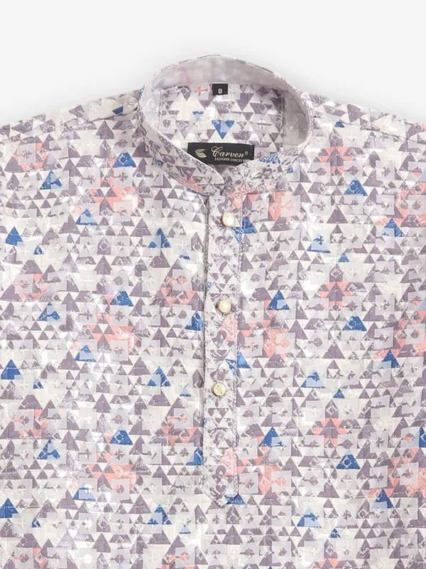 Cotton beige printed kurta pajama