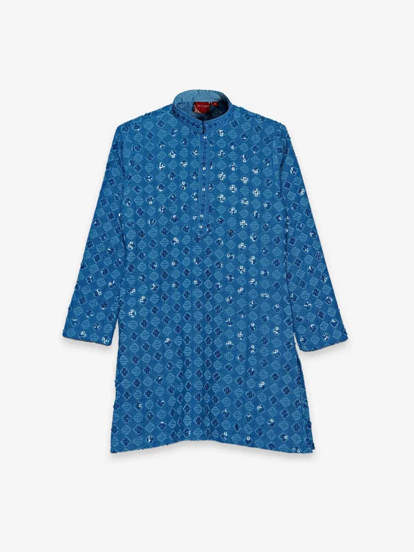 Cotton blue embroidery kurta suit