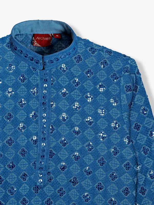 Cotton blue embroidery kurta suit