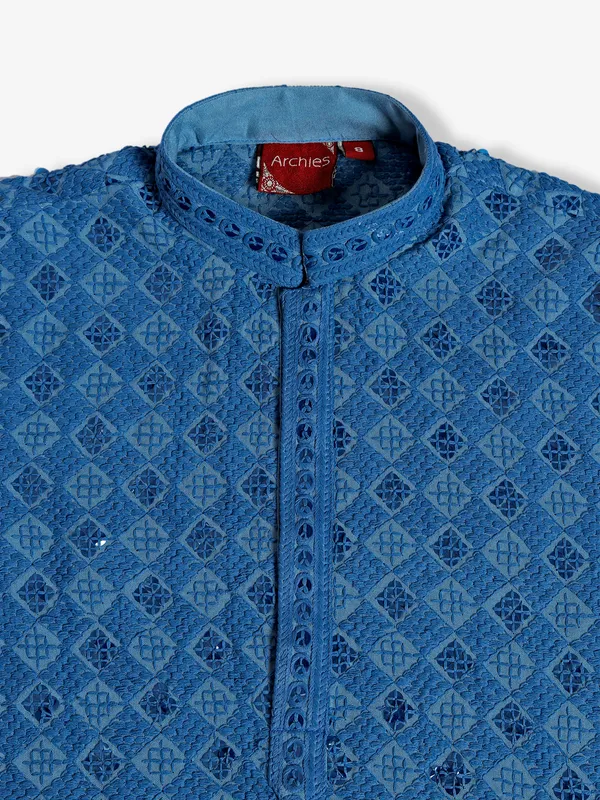 Cotton blue embroidery kurta suit