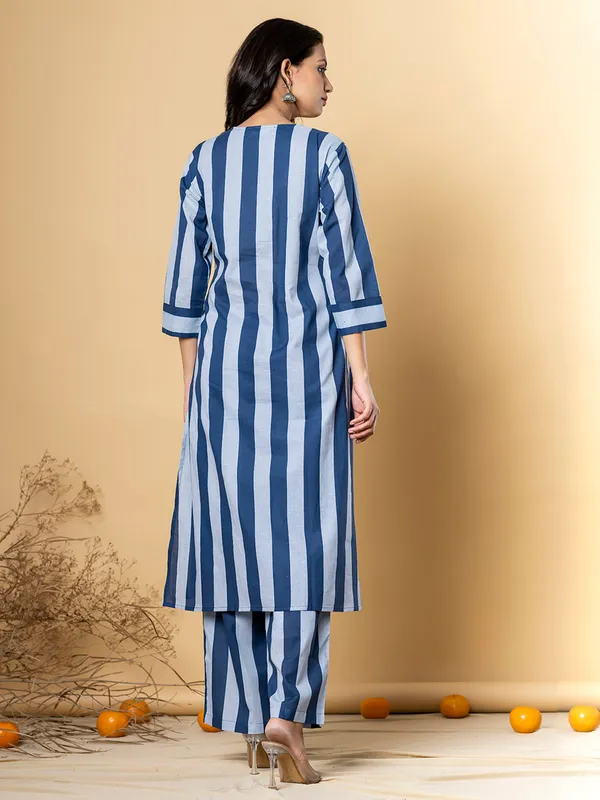 Cotton blue rinted silk kurti set for women