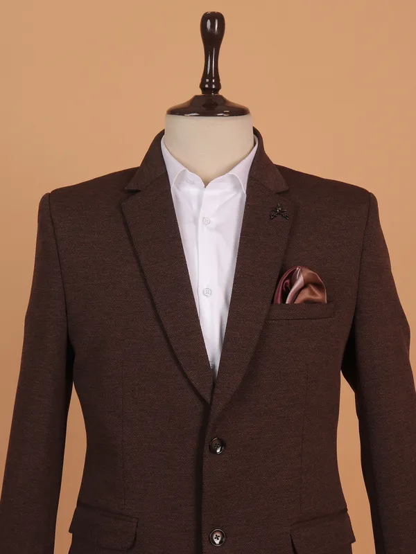 Cotton brown textured blazer for men