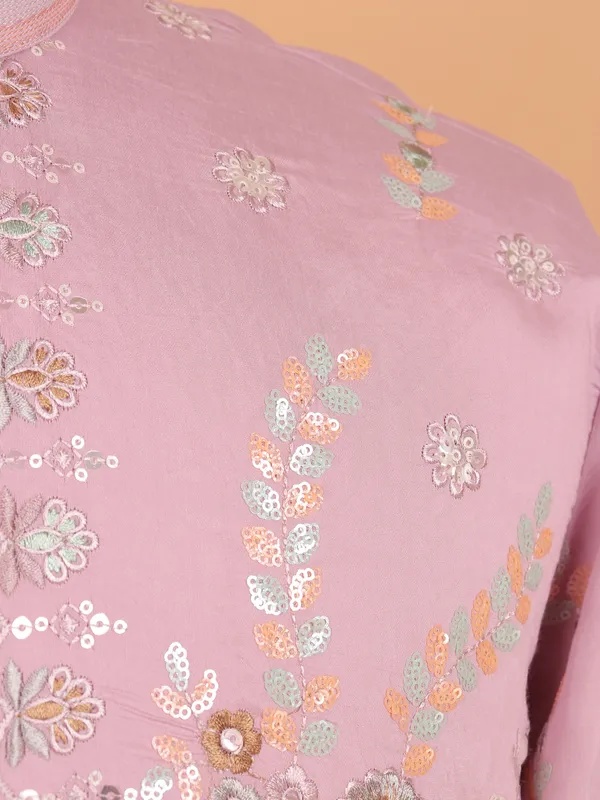 Cotton candy pink embroided designed kurta set for men