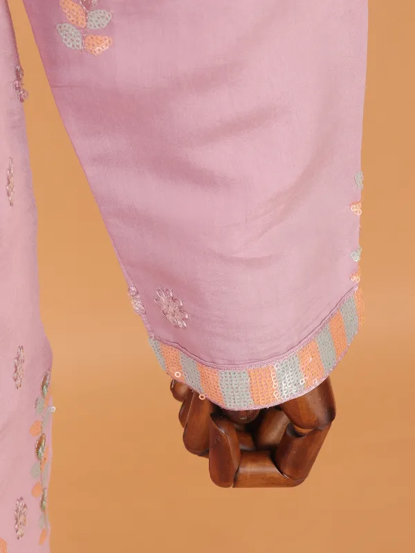 Cotton candy pink embroided designed kurta set for men