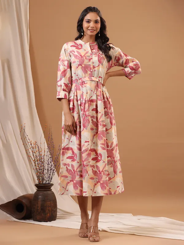 Cotton casual pink printed long kurti