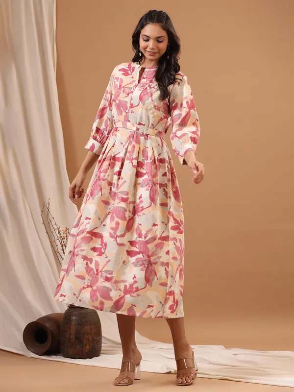 Cotton casual pink printed long kurti