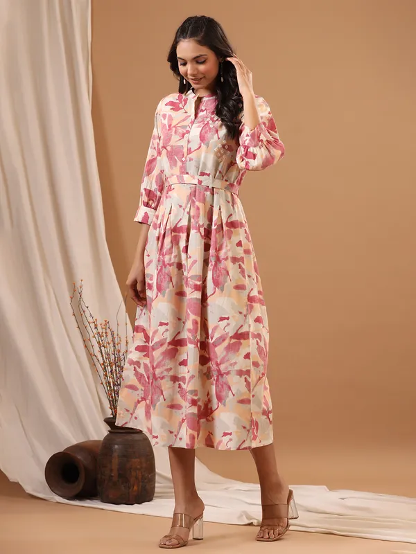 Cotton casual pink printed long kurti