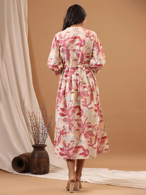 Cotton casual pink printed long kurti