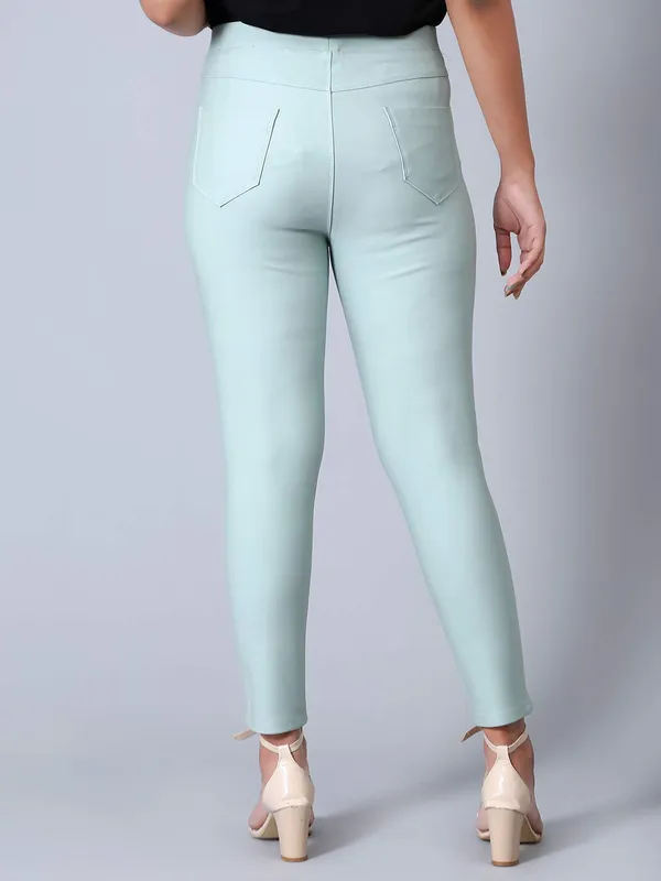 Cotton casual wear green jeggings