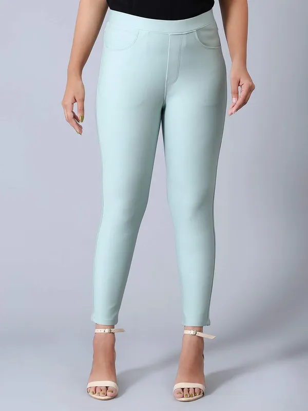 Cotton casual wear green jeggings