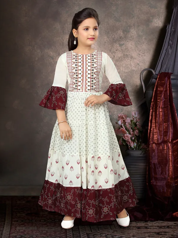 Cotton cream anarkali suit