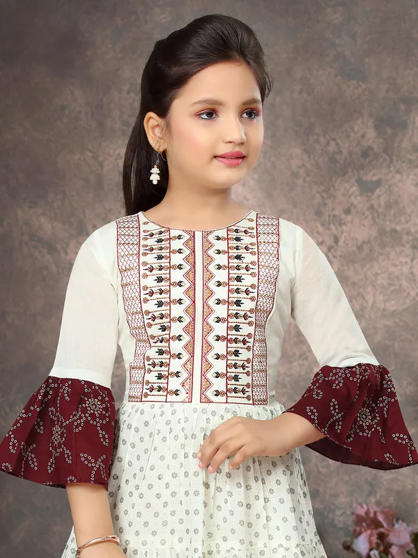 Cotton cream anarkali suit