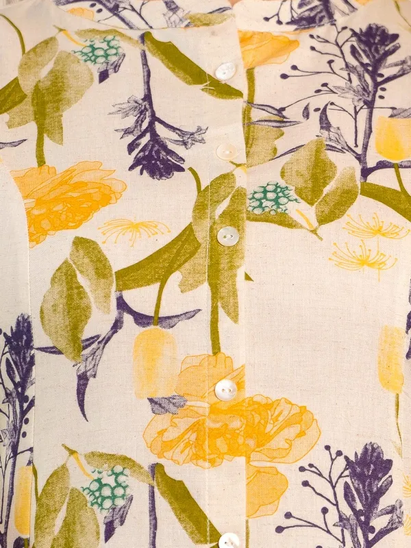 Cotton cream and yellow printed kurti