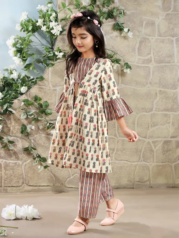 Cotton cream jacket style pant suit