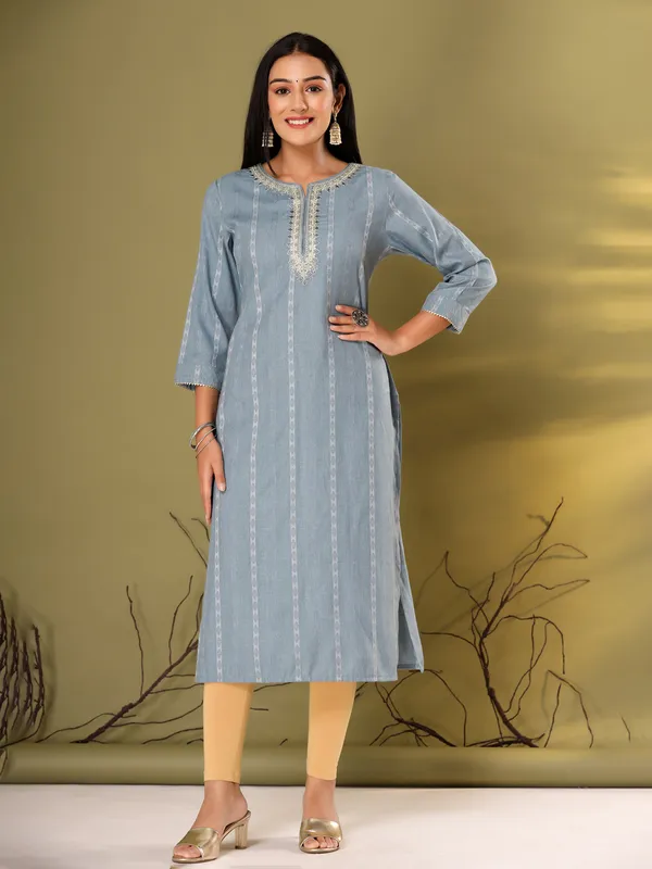 Cotton dark grey embroidery kurti