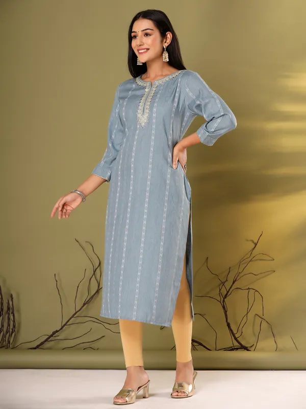 Cotton dark grey embroidery kurti