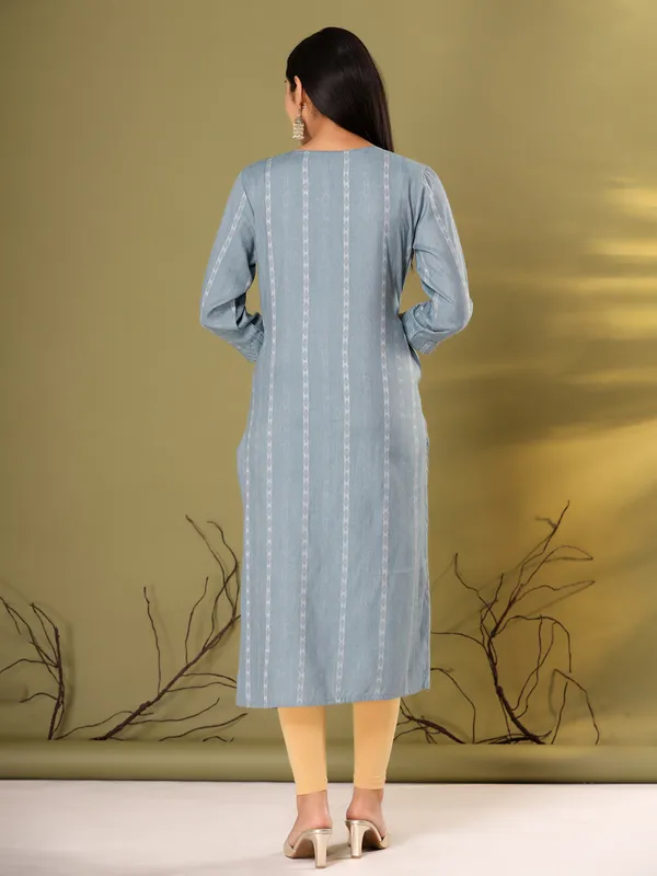 Cotton dark grey embroidery kurti