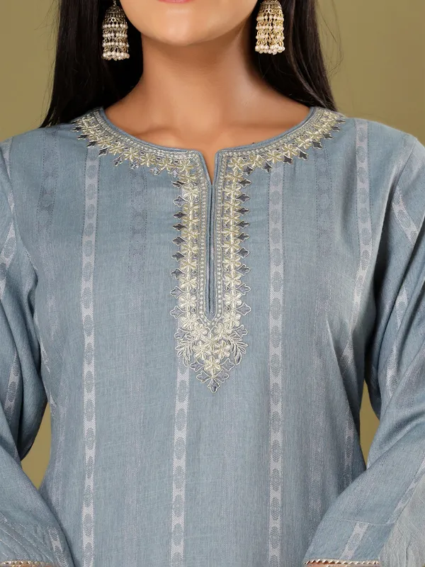 Cotton dark grey embroidery kurti