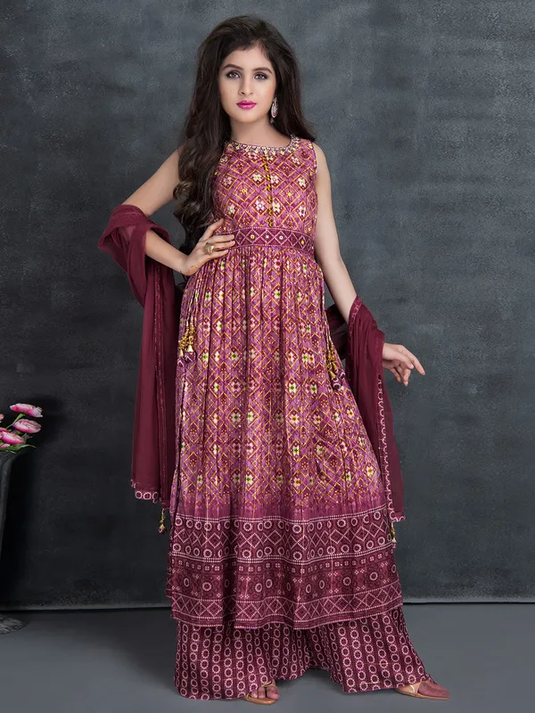 Cotton dark pink palazzo suit for festive look