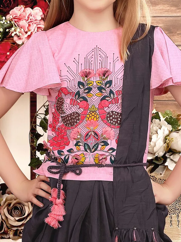 Cotton fabric printed pink hue dhoti suit