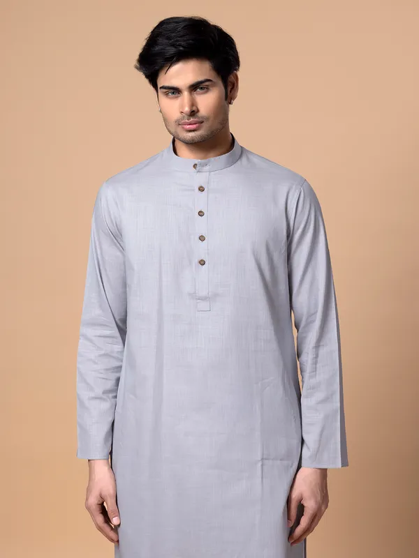 Cotton festive wear light grey  Men Kurta pajama