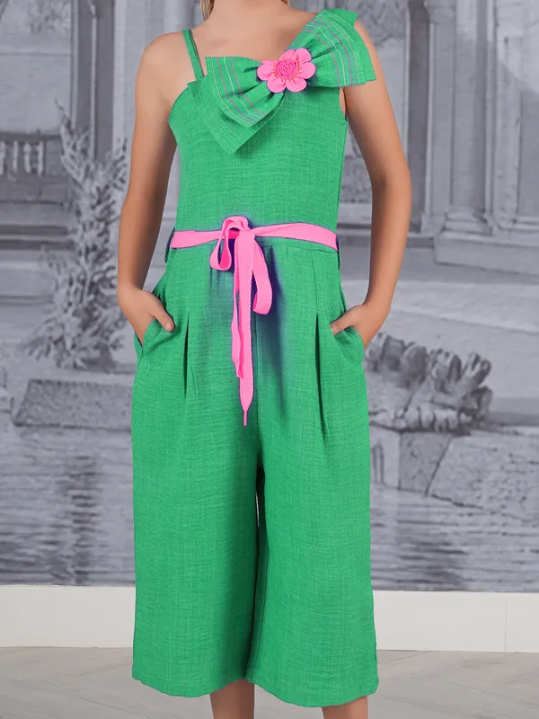 Cotton green casual wear jumpsuit