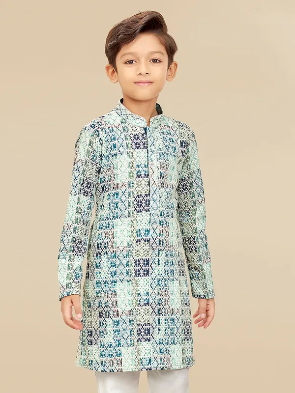 Cotton green festive style kurta suit for boys