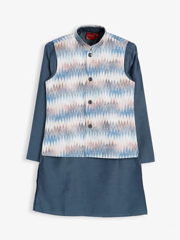 Cotton grey and white printed waistcoat set