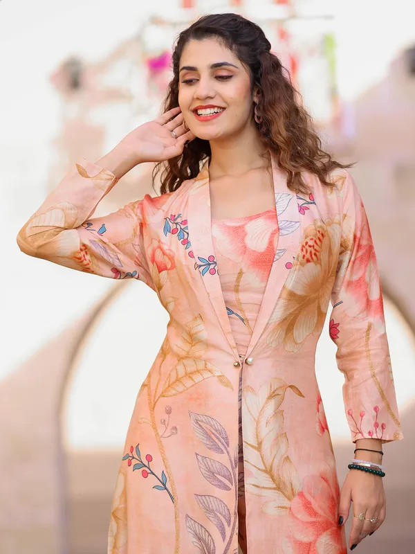 Cotton jacket style co ord set in peach