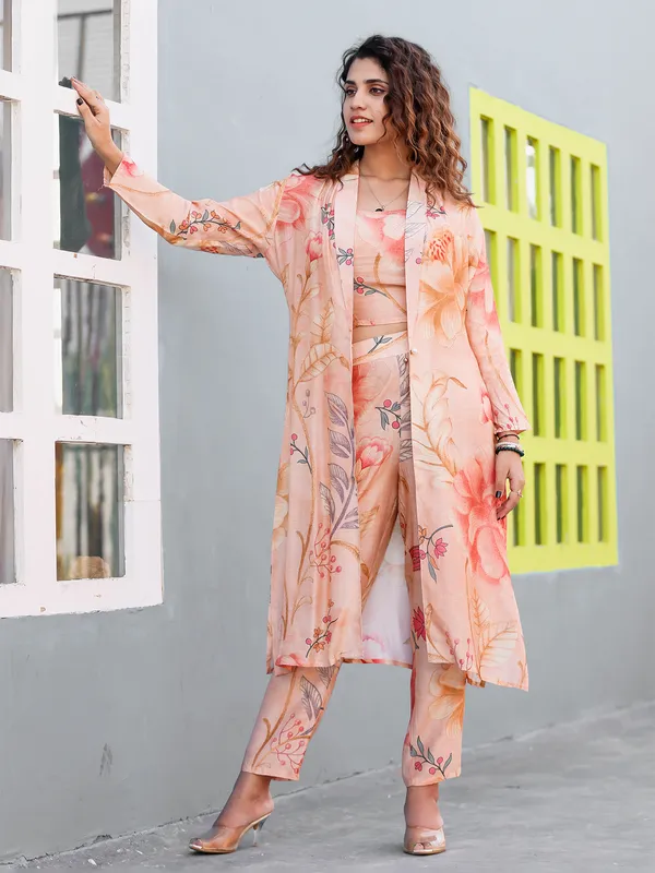 Cotton jacket style co ord set in peach