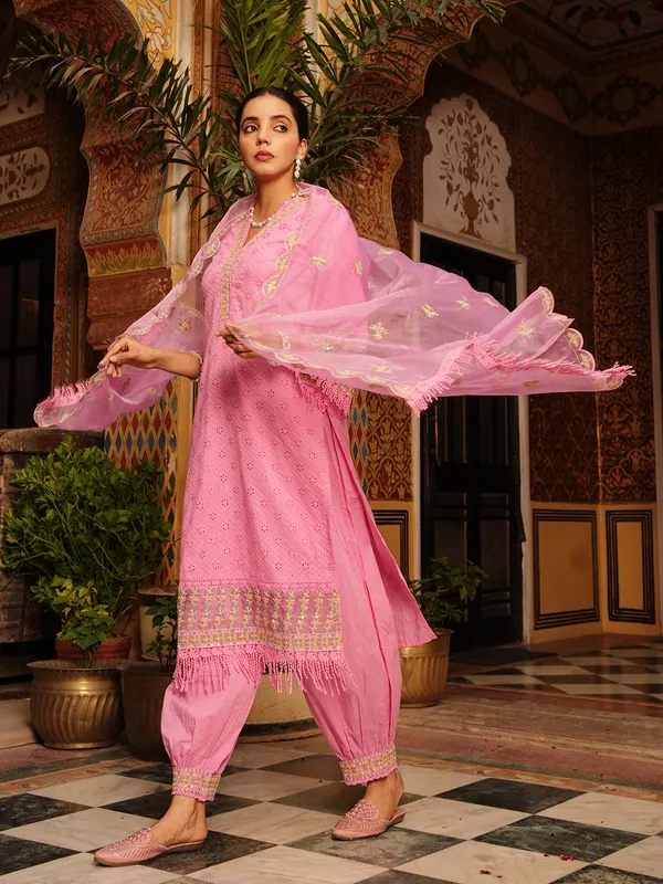 Cotton kurti set in baby pink