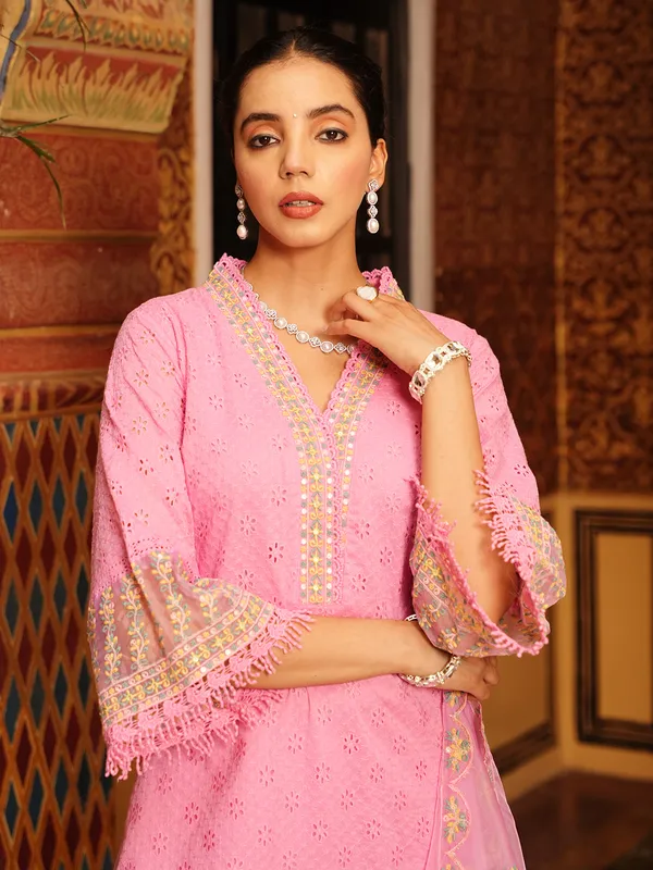 Cotton kurti set in baby pink