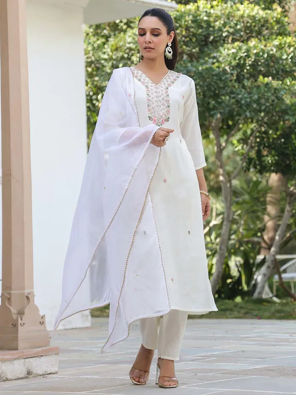 Cotton kurti set in white