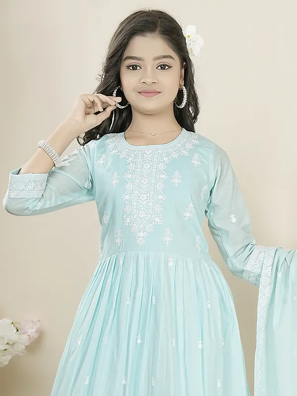 Cotton light blue pakistani palazzo salwar suit