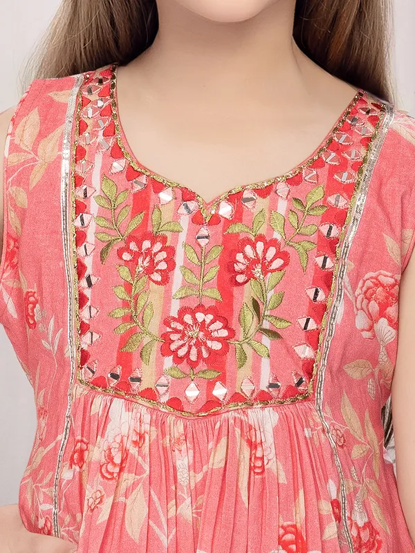 Cotton light red sharara salwar suit