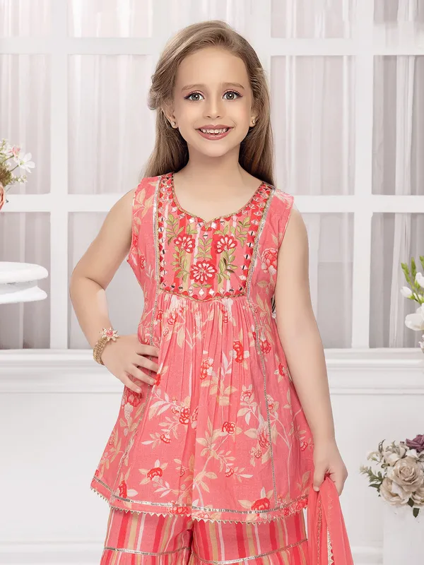 Cotton light red sharara salwar suit