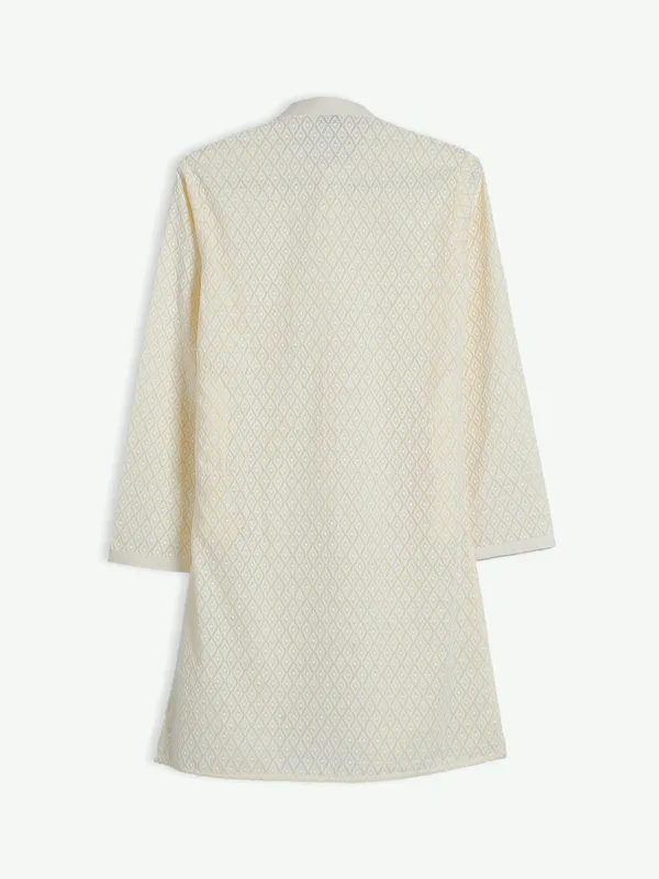Cotton light yellow lucknowi kurta suit