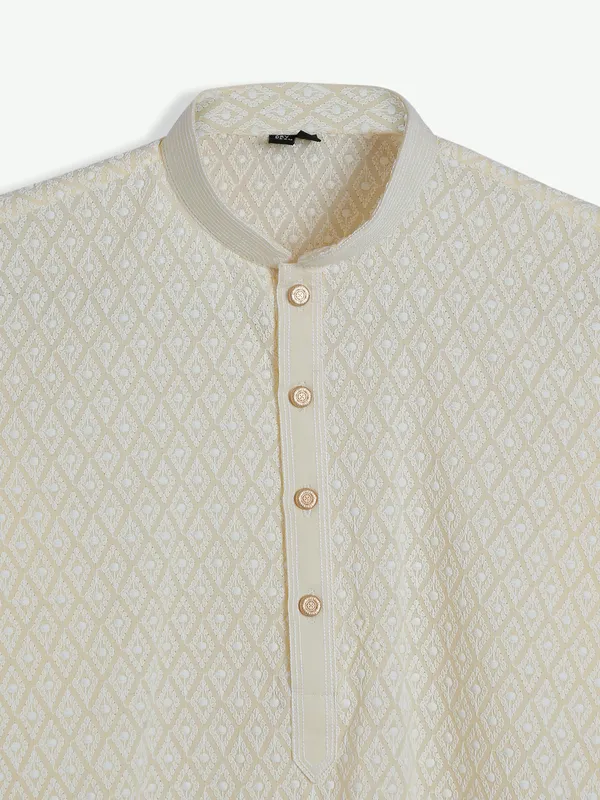 Cotton light yellow lucknowi kurta suit