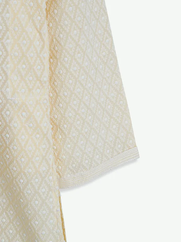 Cotton light yellow lucknowi kurta suit