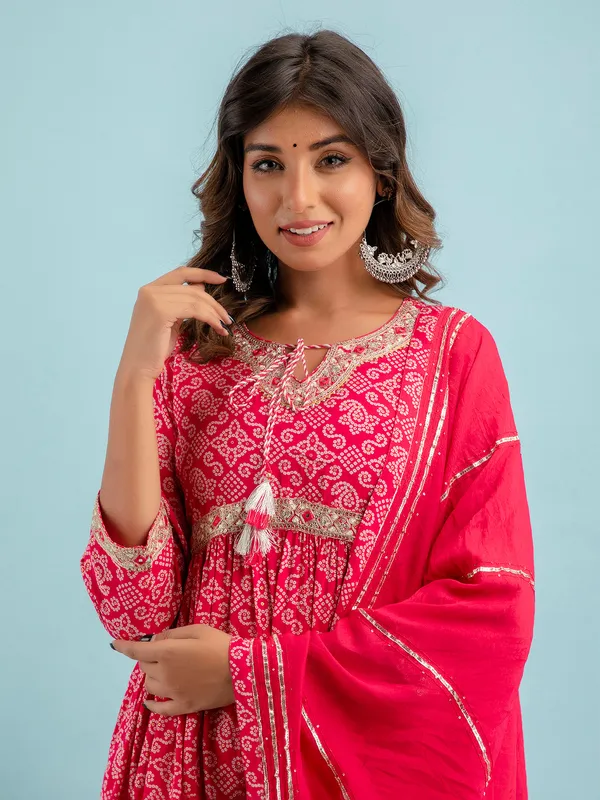 Cotton magenta printed kurti set