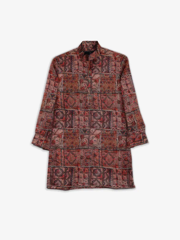 Cotton maroon printed kurta