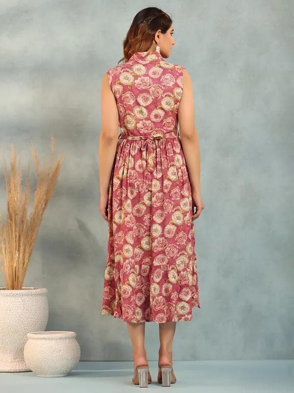 Cotton mauve pink floral printed kurti