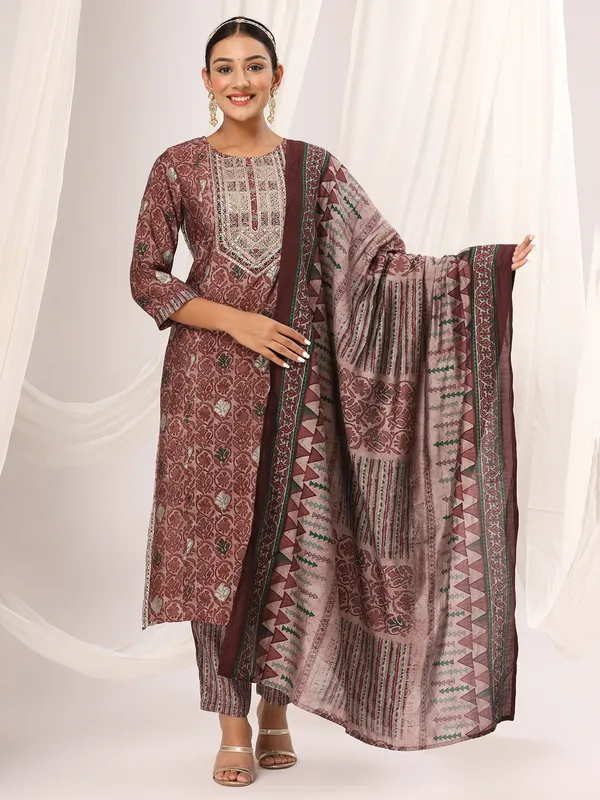 Cotton mauve pink printed kurti set