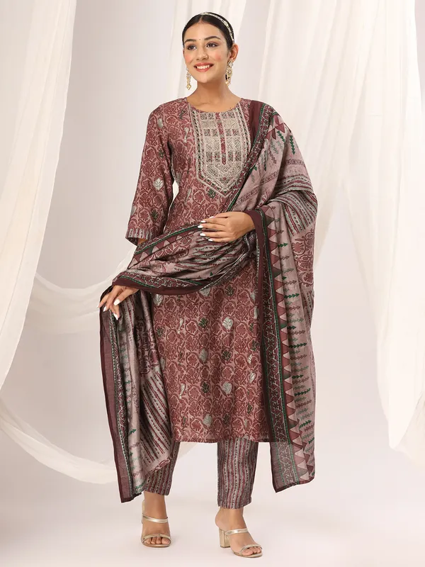 Cotton mauve pink printed kurti set