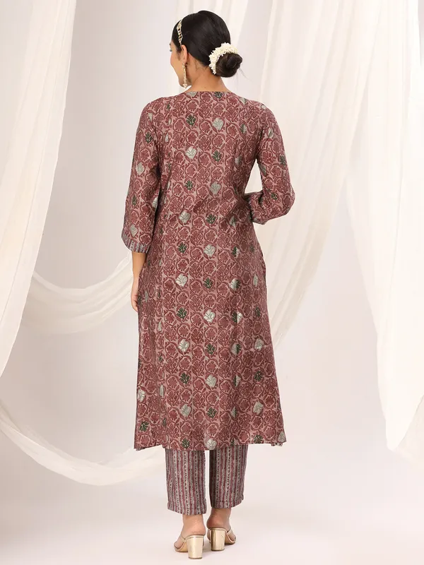 Cotton mauve pink printed kurti set